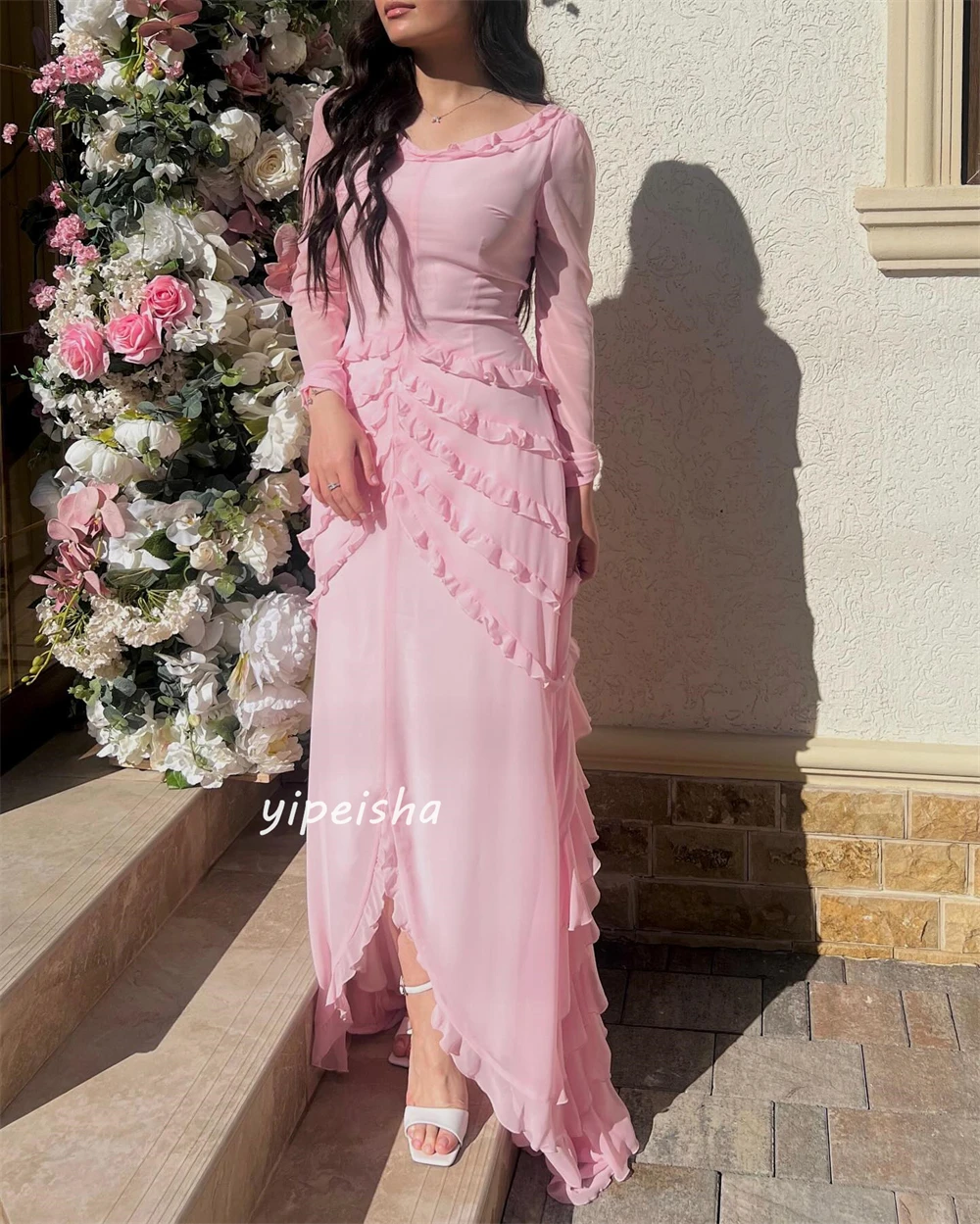 Customized Evening Chiffon Draped Pleat Ruched Party A-line O-Neck Bespoke Occasion Gown Long Dresses Saudi Arabia