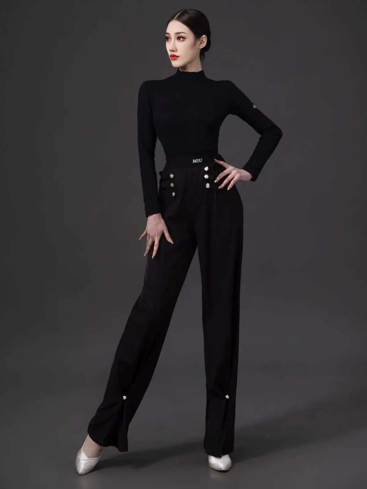 

Women Latin Dance Costumes Modern Dance High Neck Top Pants High Waist Trousers Chacha Rumba Tango Dress Latin Clothes DN22809