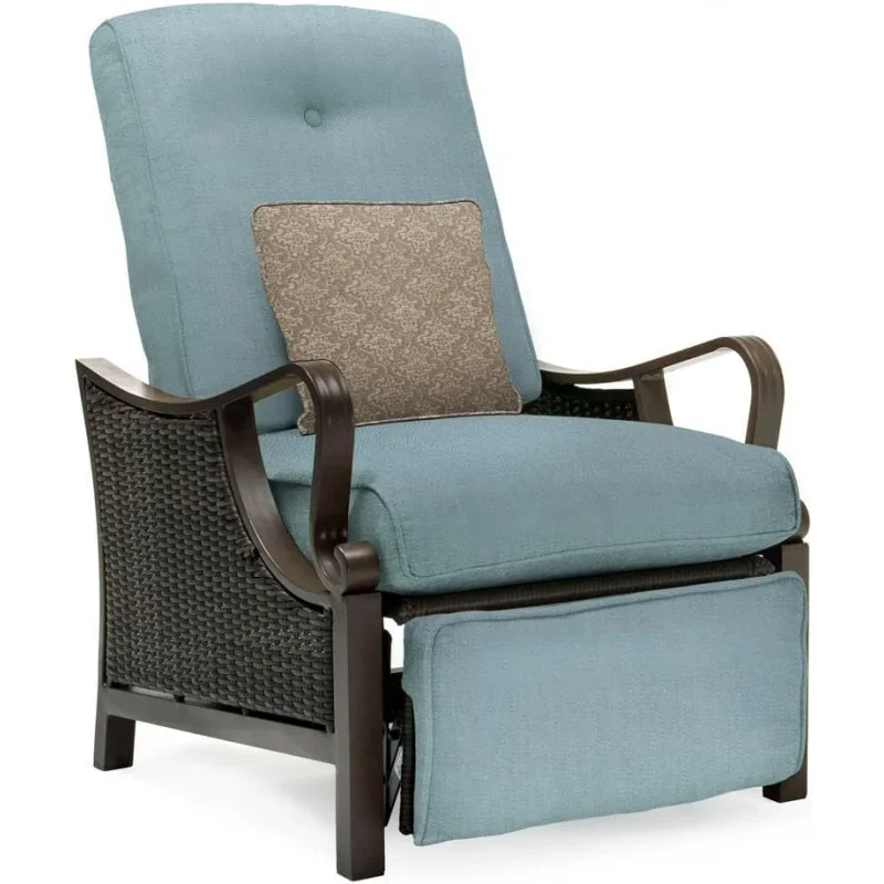 Ventura Brown Wicker Outdoor Recliner Chair with Cushions and Accent Pillow, Luxury All-Weather