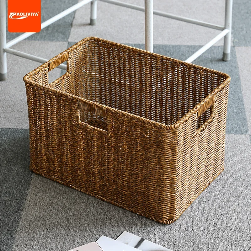 Aoliviya Weaved Storage Basket Home Cabinet Coffee Table Storage Basket Clothes Snack Storage Box Imitation Rattan Basket Europe