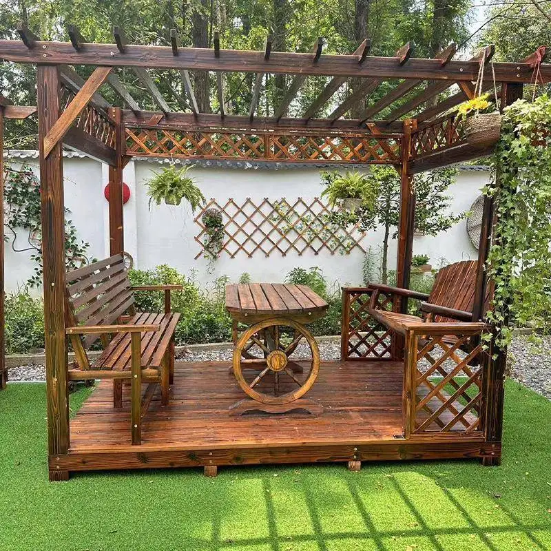 Quadro de uva pátio preservativo madeira ao ar livre escalada videira prateleira villa ao ar livre pavilhão de madeira maciça carbonização