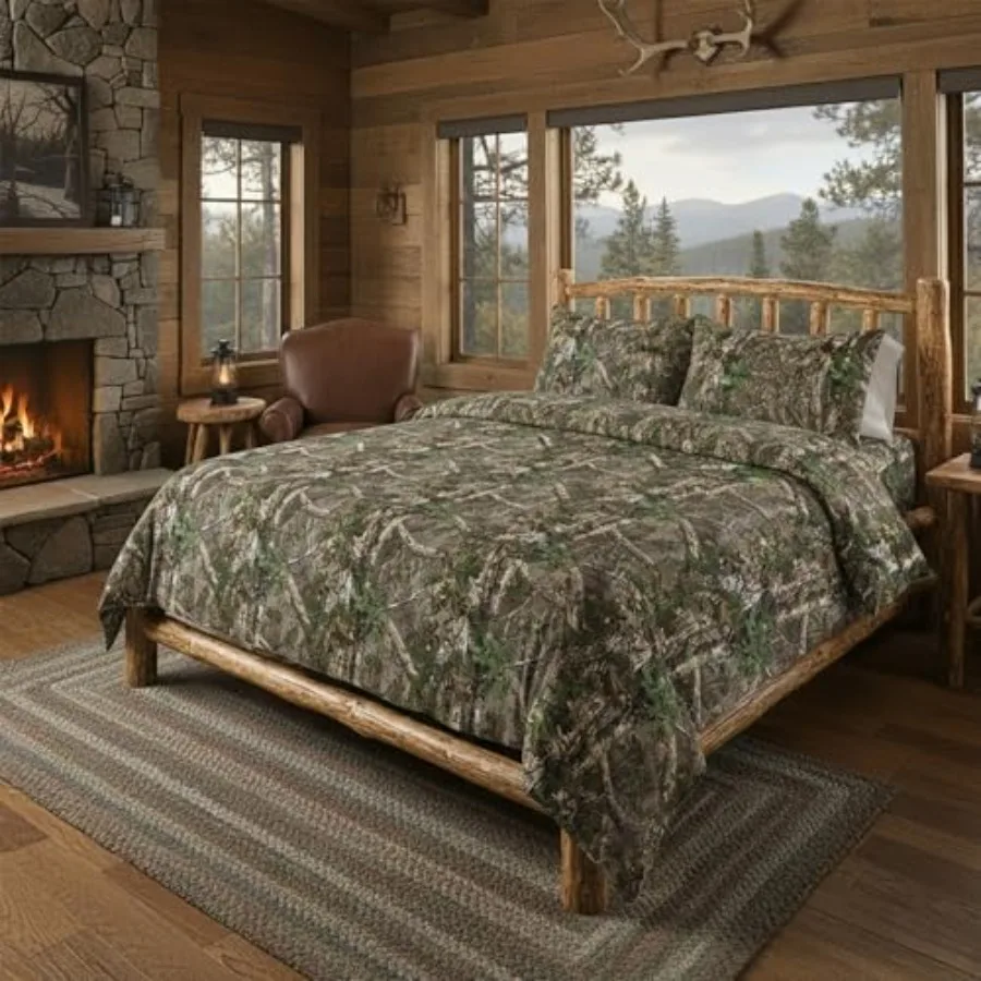 

Комплект постельного белья Realtree из 5 предметов: 1 одеяло, 1 простыня на резинке, 1 плоская простыня, 2 наволочки, всесезонное, камуфляжное.