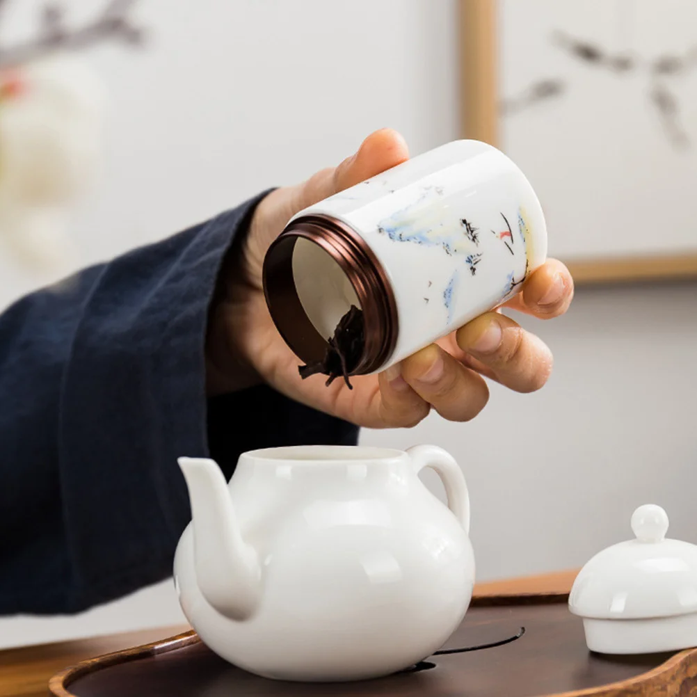 

Ceramic Tea Canister Portable Storage Jar Sealed Kitchen Tea Leaf Organizer Food Holder Storage Canister