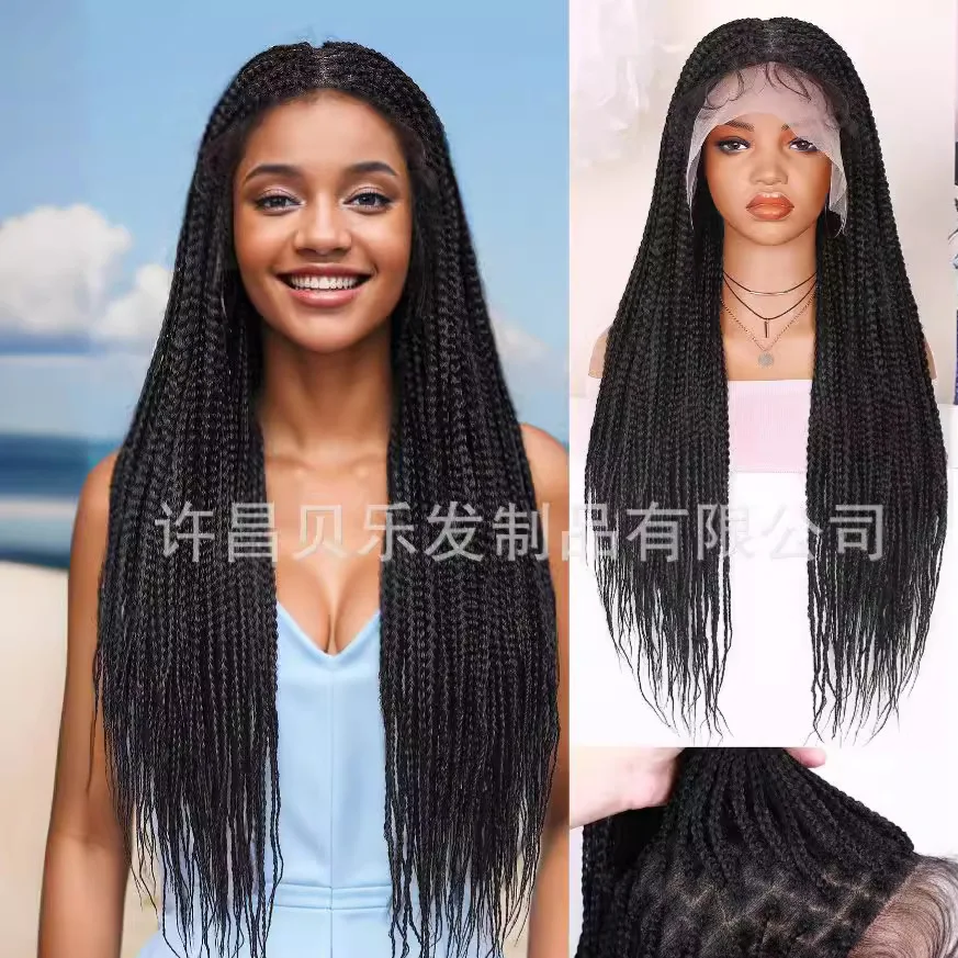 Synthetic Lace Wig for Women Full Lace Small Braids Fine Three-Strand Crochet Braid Hairpiece Fashion Party Cosplay Styling