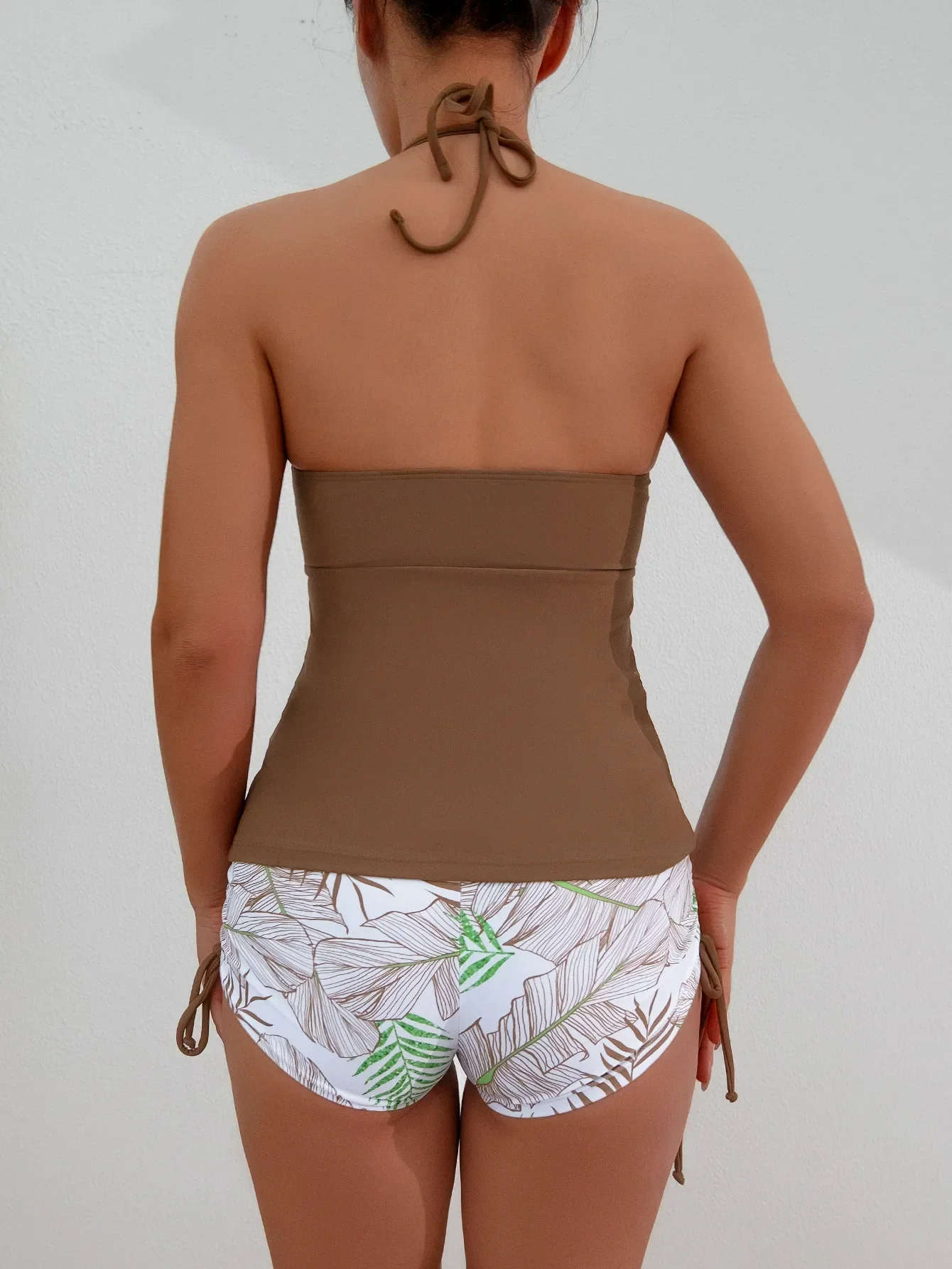 2025 damskie bikini 2-częściowy strój kąpielowy zestaw tankini seksowny Halter czarny strój kąpielowy kwiatowy Print sznurek strój kąpielowy z wysokim stanem