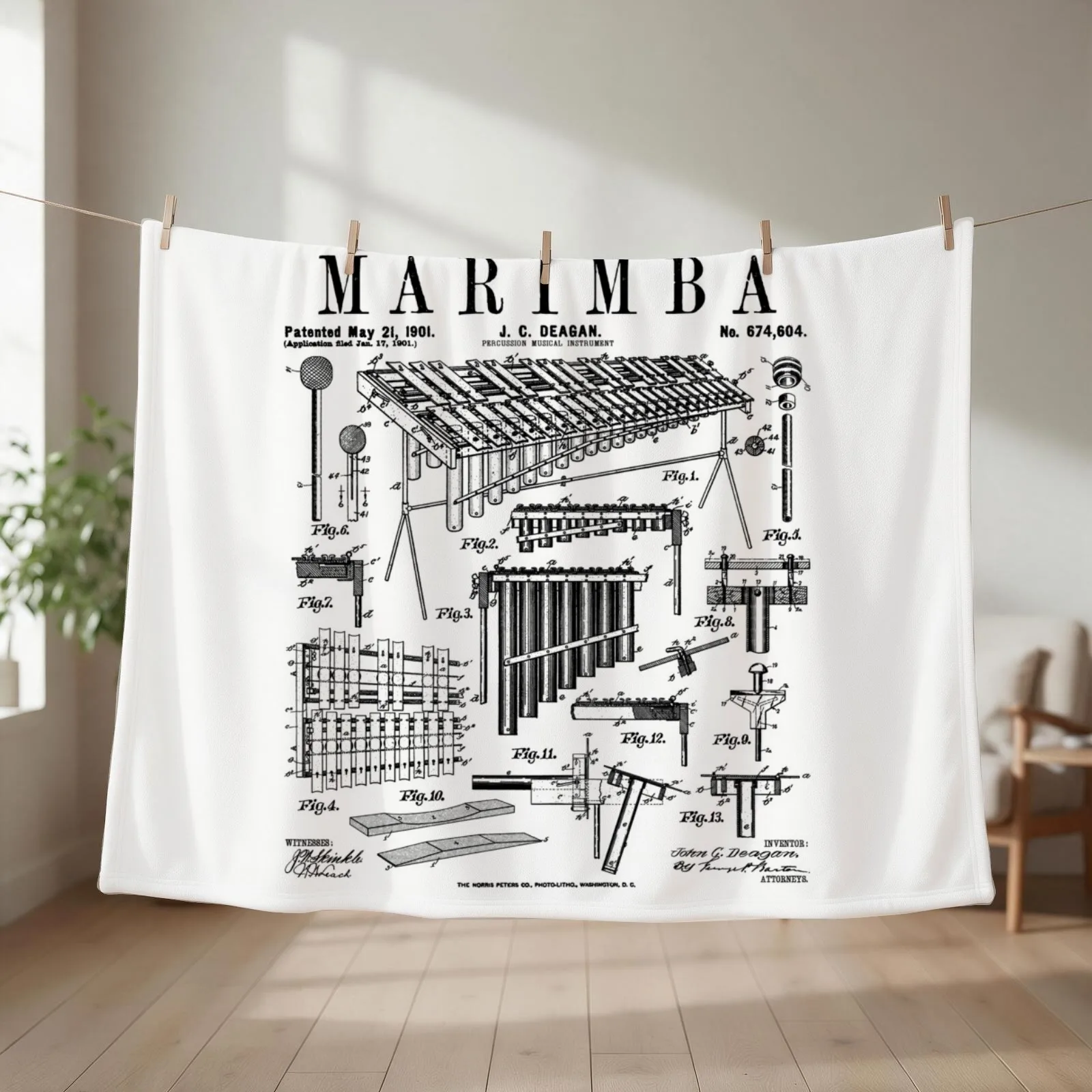 Marimba Player Percussion Musical Instrument Vintage Patent Throw Blanket Giant Sofa Bed linens Fashion Sofas Blankets