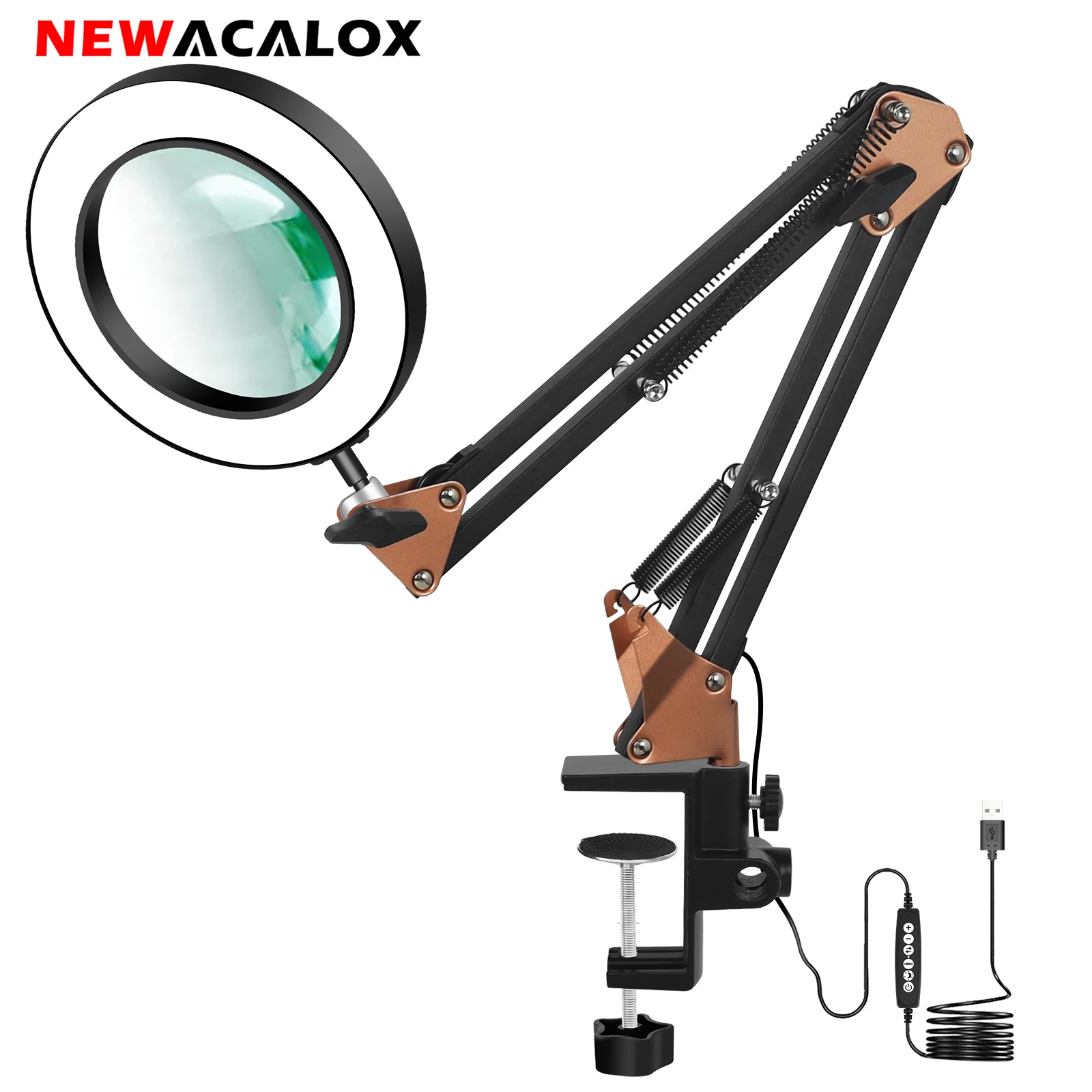 

NEWACALOX 110mm Magnifying Glass Lens 5X Magnifier 5 Color Adjustable LED Lighting for Reading Working Desk Lamp Tool