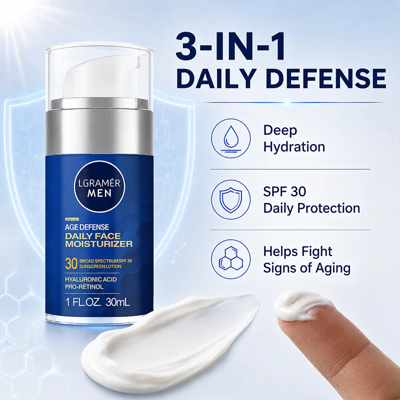 Men's Age Defense Daily Face Neck Moisturizer with SPF 30 Broad Spectrum Sunscreen,Pro-Retinol Hyaluronic Acid,Beard-Friendly