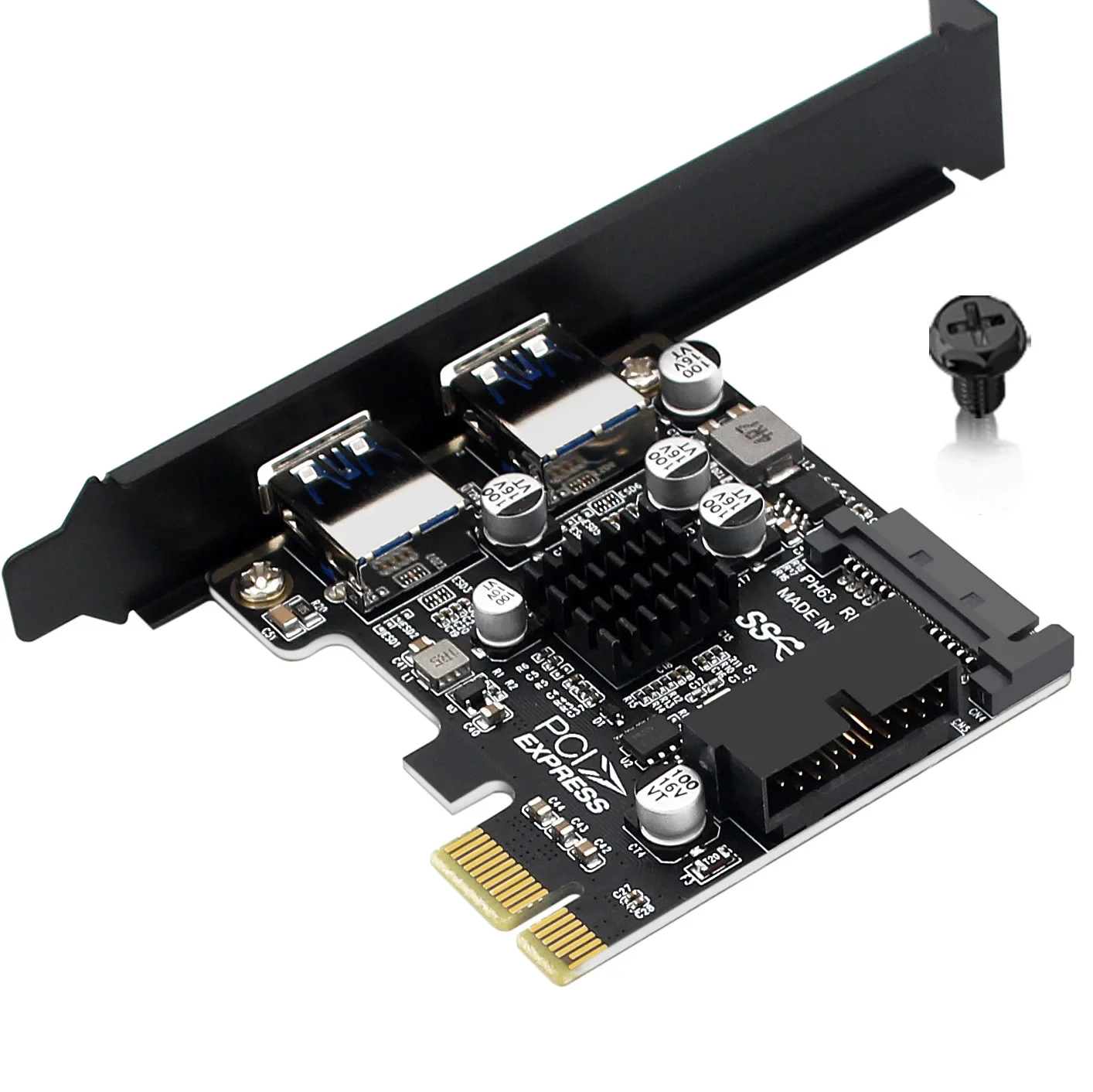 Add On Cards 2-Port USB 3.0 PCI-E Expansion Card Riser PCI Express PCIe X1 to USB 3.0 19Pin 20Pin front Controller Adapter Card