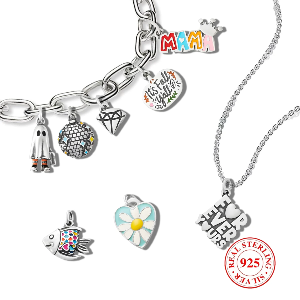 

1PC S925 Sterling Silver Little Ghost Pendant, Exquisite And Colorful DIY Pendant, Suitable for DIY Necklace and Bracelet Decor