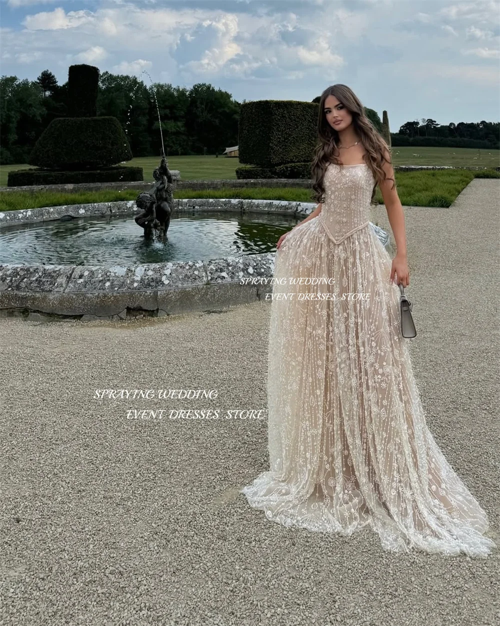 SPRAYING luxe perles dentelle robes de soirée sangle col carré robe de soirée une ligne longueur de plancher robes d'occasion formelles 2025