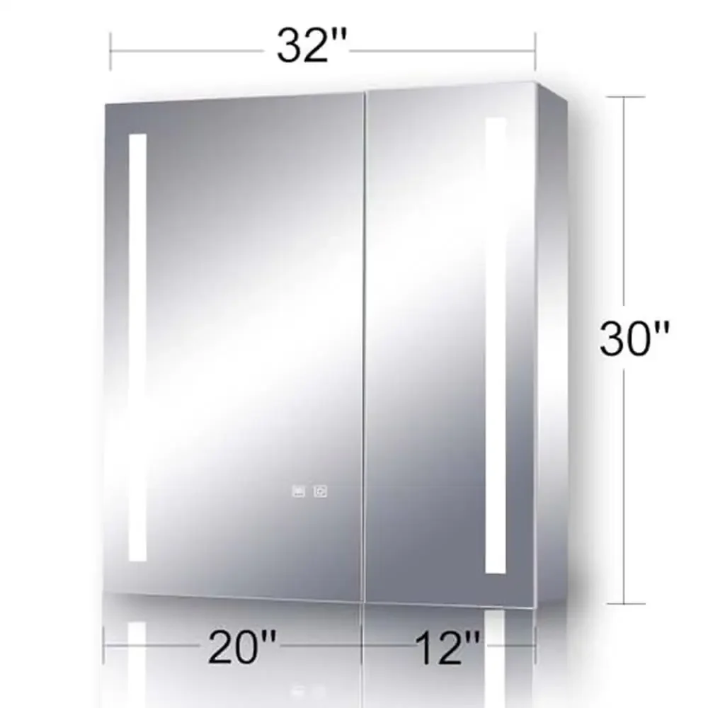 30x32 LED Medicine Cabinet with Mirrors and Shelves Wall-Mounted Bathroom Cabinet with 3 Colors Setting Rust-Resistant Stainless