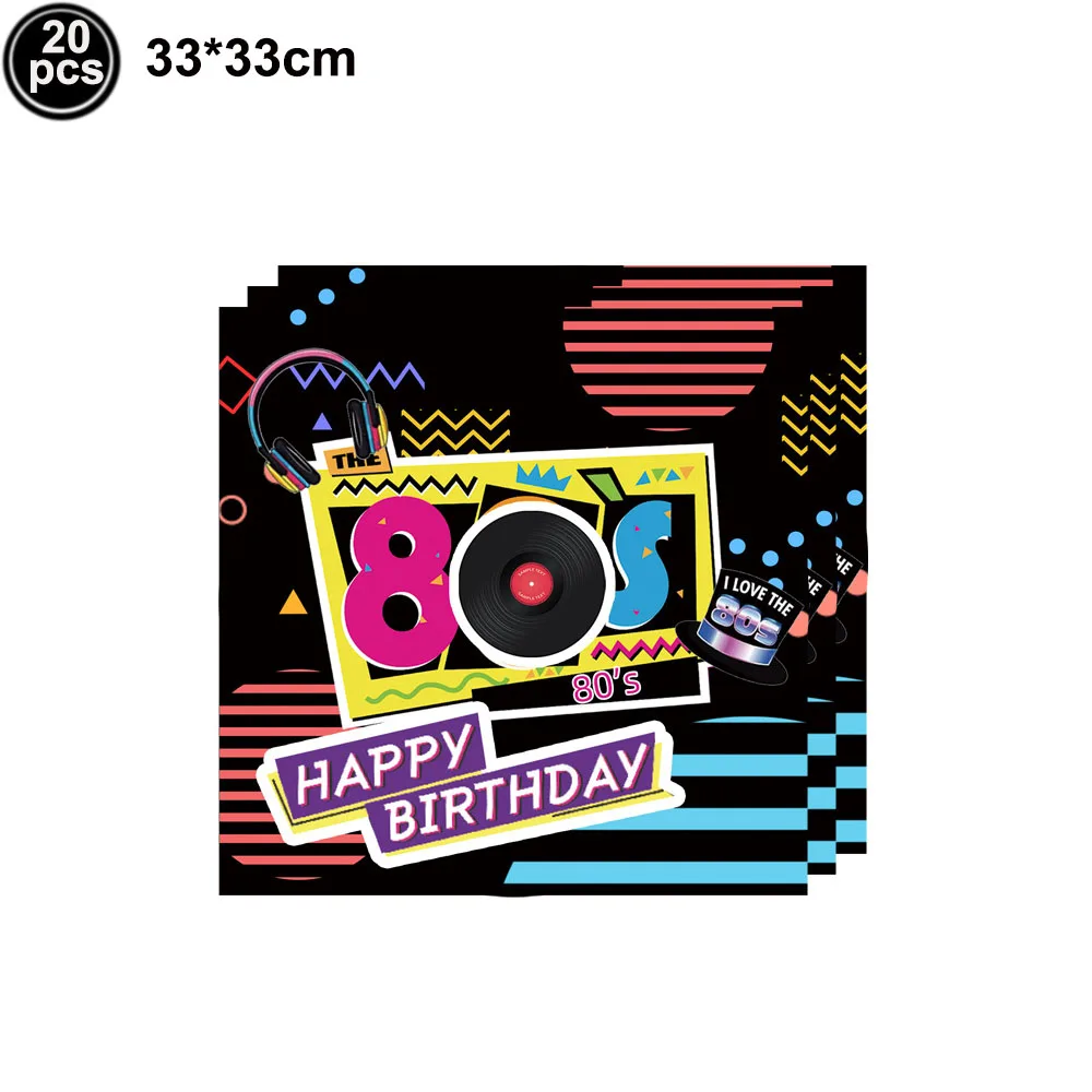 Juego de vajilla de fiesta de los años 80, suministros de decoración de mesa de fiesta de Hip Hop de cumpleaños de los años 1980, platos de papel,