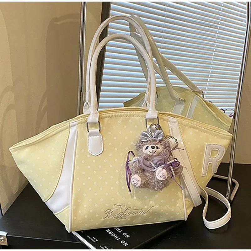 Wing Style Polka Dot Hobo Tote Bag mit Taschenanhänger, koreanische Umhängetasche mit großem Fassungsvermögen für Damen, süße Handtasche für den Arbeitsweg – Detail 9