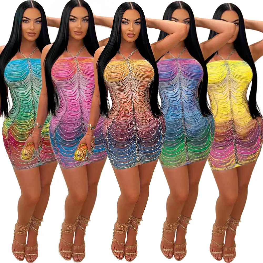 

Women's Sexy Suspender Hot Diamond Hip Slim Skirt Fashion Casual Party Dress Skinny Temperament High-end Skinny New Clothing dan
