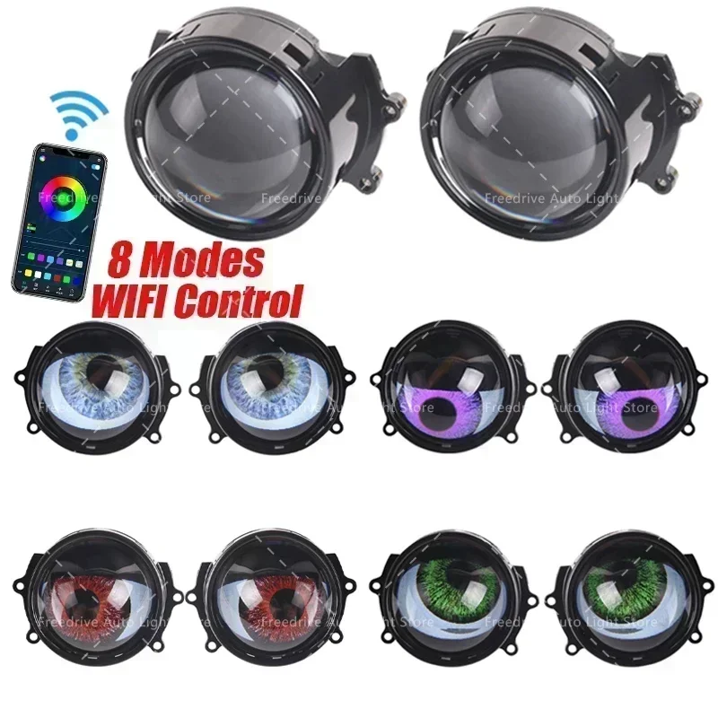 2 uds 7th Devil Eyes lente 3 pulgadas para 12v coche WIFI Control ojos Kits de reequipamiento montaje accesorios de luz de coche