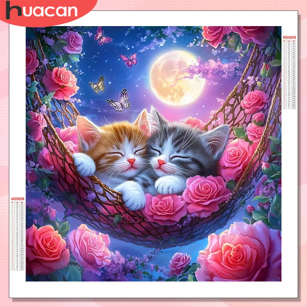 HUACAN Diamantmalerei Neuerscheinung Katze Tier Handgefertigte Wanddekoration Strass Diamant-Mosaik Rosenblüte Komplettset