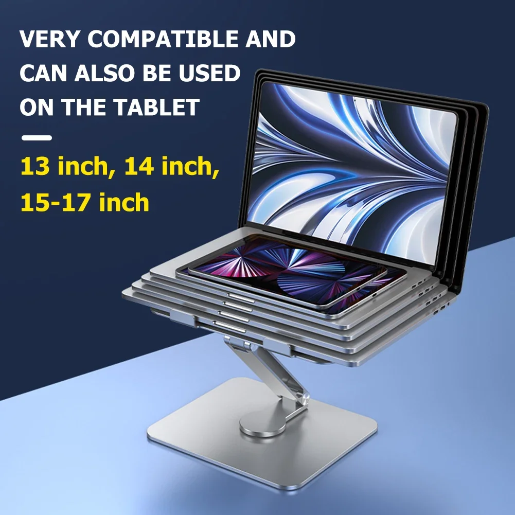 Aluminum Alloy Laptop Stand Foldable 360 Rotating Multi-Angle Cooling Holder Anti Slip Notebook Stand for 10-17 Inch Tablet