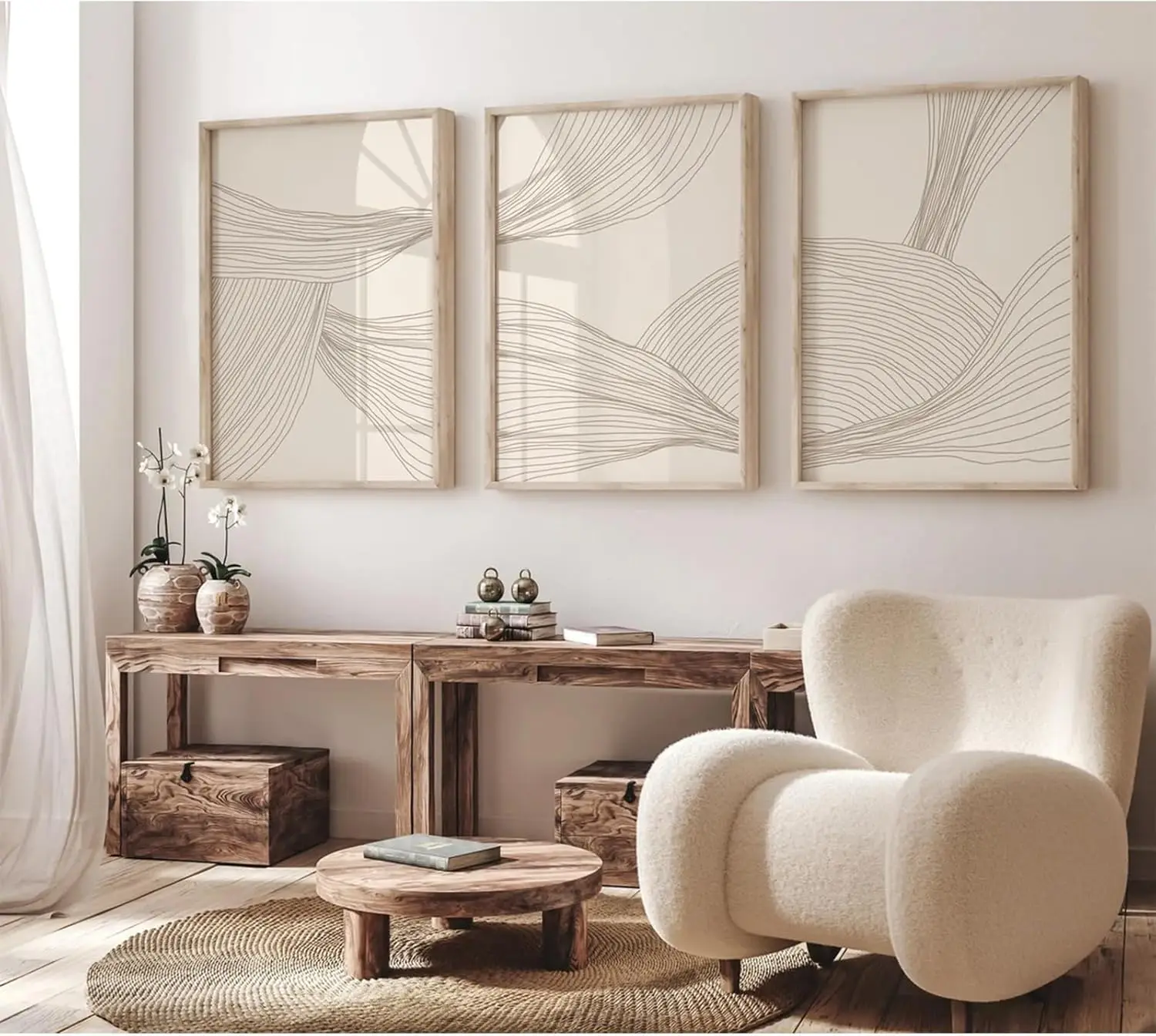 3PCS frameless decorative art print,3 Pcs/Set Modern Abstract Wall Arts Beige Bohemian Canvas Mid-Century Piece Posters Geometri