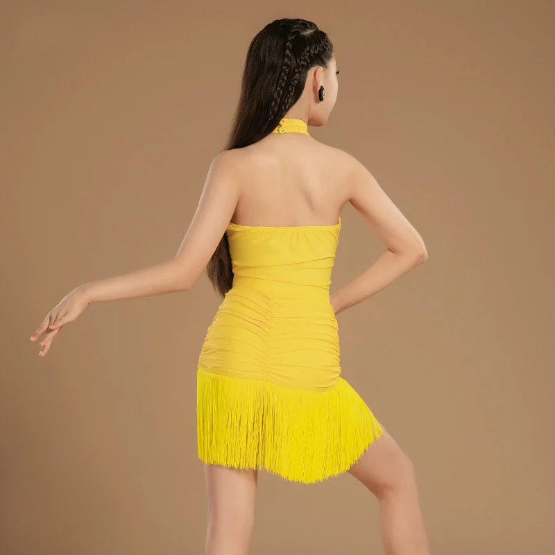 子供チャチャラテンダンス競技ドレス女の子ホルターラテンダンスフリンジドレスステージパフォーマンス服パーティーウェア