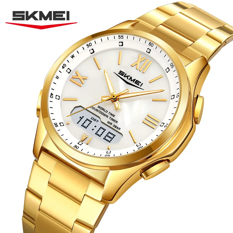 SKMEI 2459 Fashion Men's Electronic Quartz Watch Multifunction LED Luminous Calendar Alarm Clock Dual Display Watches for Man