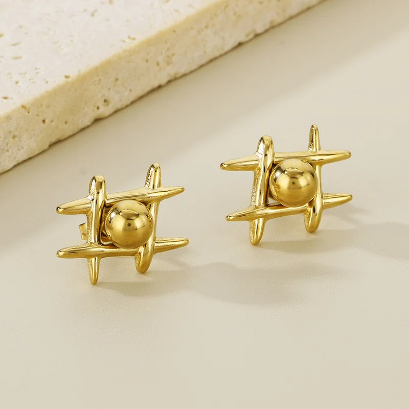 European And American Retro Metal Tic-tac-toe Cross Circle Geometric High Class Sense Temperament Earrings