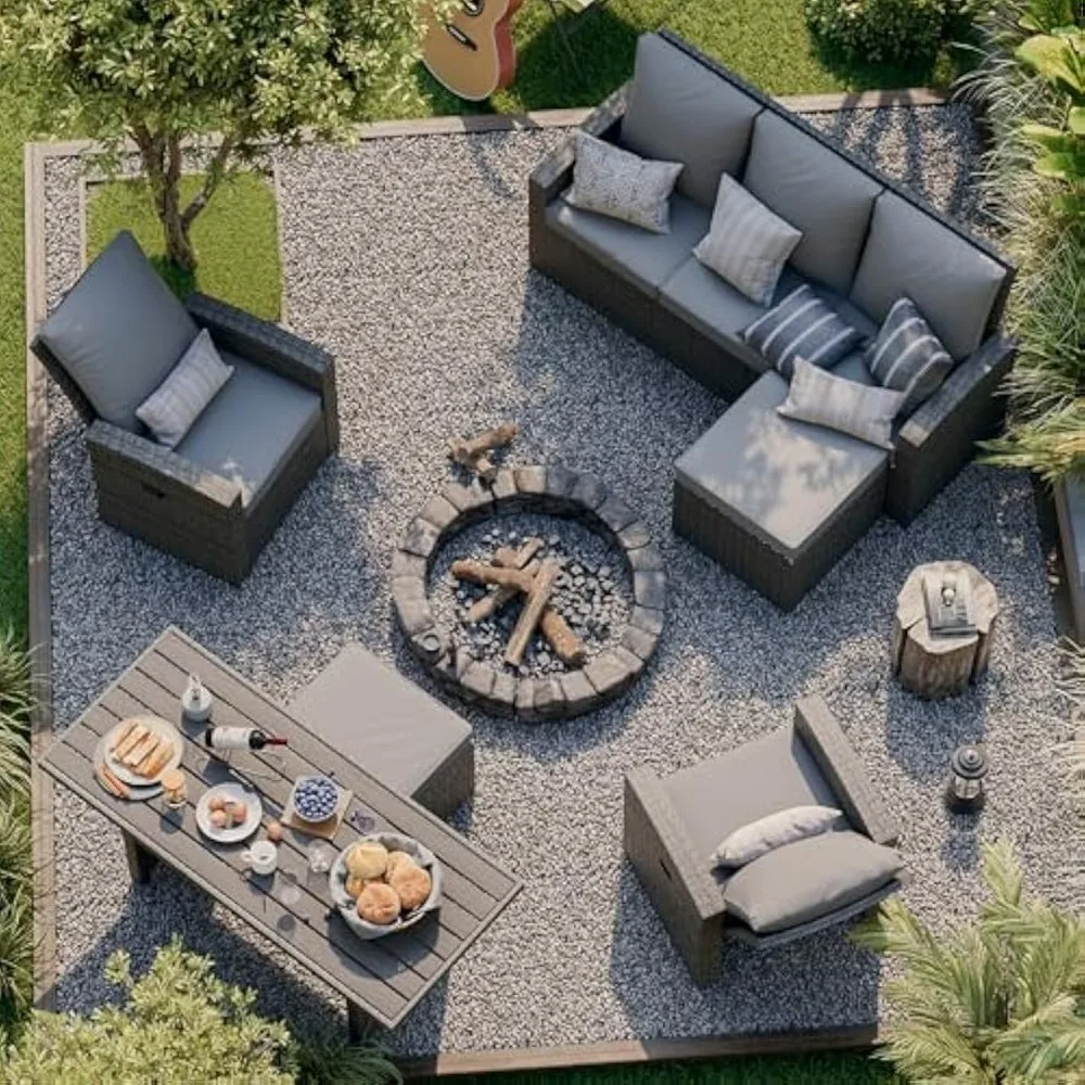 

Outdoor Patio Furniture Set-6 All-Weather Wicker Outdoor Furniture with Patio Recliner Chairs Adjustable Back Outdoor Patio
