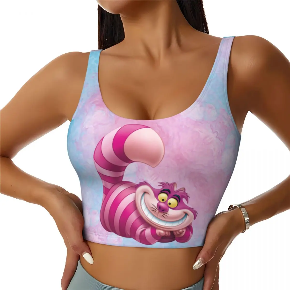 

Custom High Impact Cheshire Cat Manga Sports Bra Women Alice In Wonderland Gym Workout Yoga Crop Top