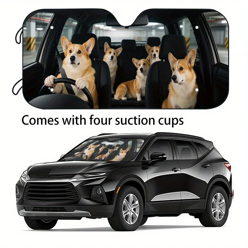 

1pc Funny Pet Car Sunshade With Cute Dogs - UV Blocking & Heat Reduction Window Visor, Foldable Sun Shield For SUVs, Sedans, Tru