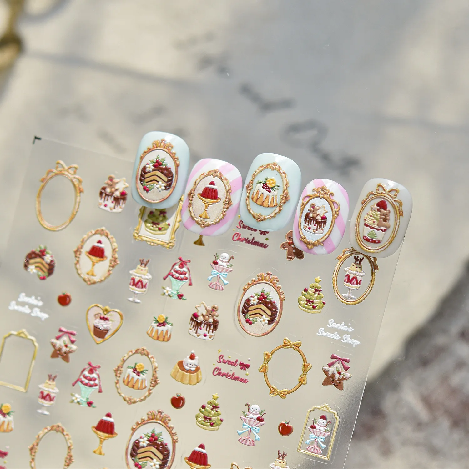 Ours nœud papillon crème glacée chocolat sucré gâteau nourriture pomme étoile bouton cadre grille Art auto-adhésif Nail Art autocollant manucure décalcomanies