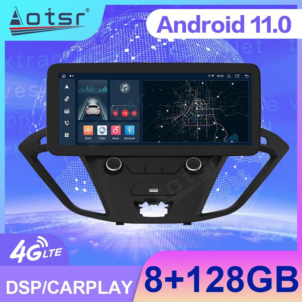 

Автомобильный радиоприемник Android 11 для Ford Transit 2017-2019 Tourneo 2016-2020 Экран Carplay Центральный мультимедийный плеер Стерео головное устройство