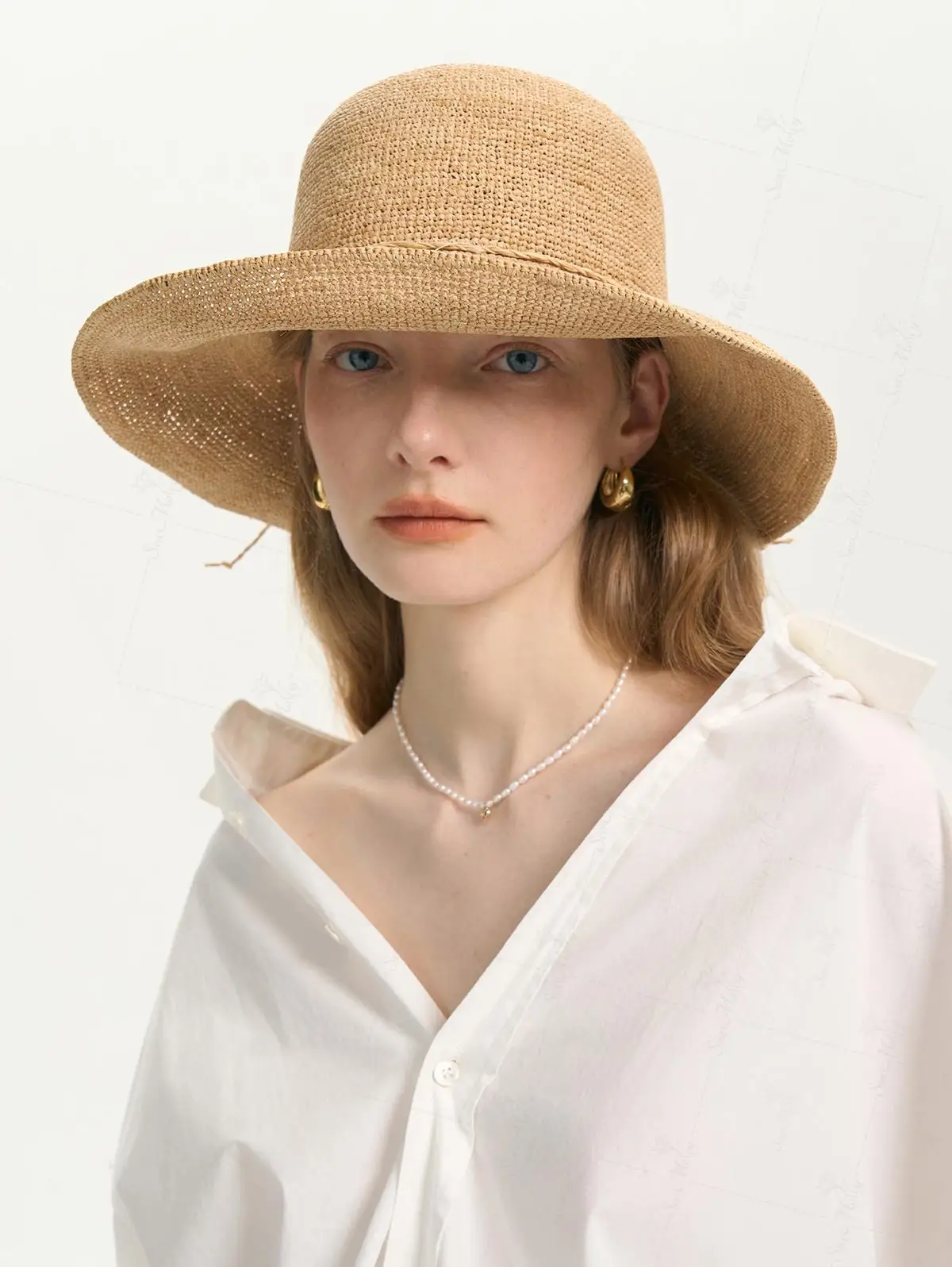 ZAFUL Women's Casual Fashion  Hand Crocheted Foldable Raffia Straw Bucket Hat