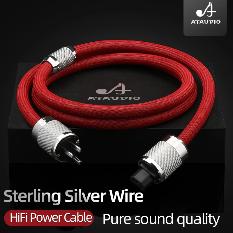 ATAUDIO HiFi 6N Sterling Silver Power Cable High-end Audiophile Power Cord with EU/US /AU Plugs for Power Filter DAC Amplifier