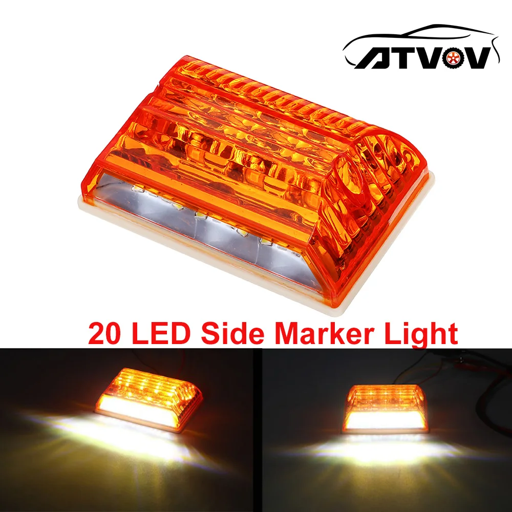 ATVOV 24V 20 LED Car Truck Side Marker External Squarde Warning Tail Light Indicator Lamp Boat Trailer Bus Caravan Camper Amber