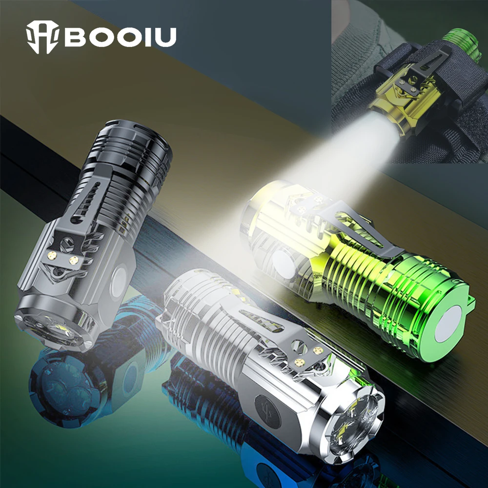 BOOIU Mini Tactical Flashlight Portable ABS Three-Eye High Flashlight Magnetic LED USB Charging Hiking Camping Waterproof Lights