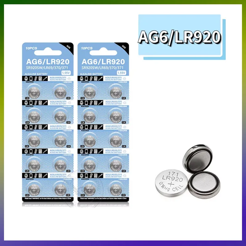 

AG6 171 LR920 Button Battery 371 SR920SW SR927 370 L921 LR69 SR920 Button Coin Cell for Watch Toys Remote