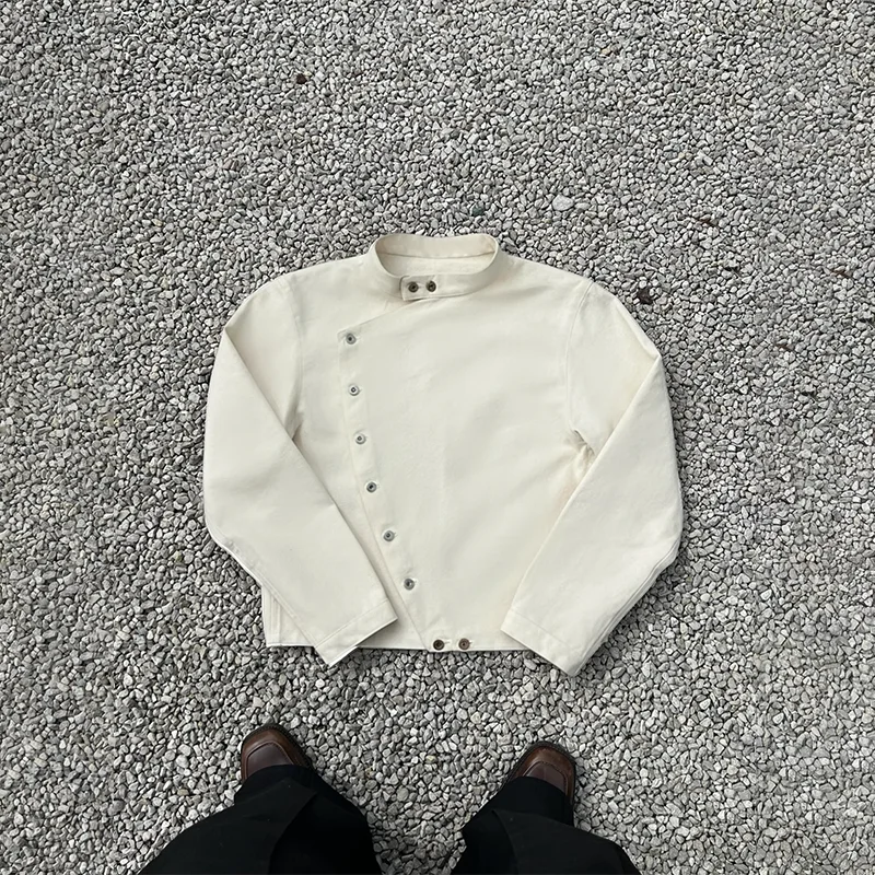 

Comfortable Fashion Asymmetrical Button Closure Long Sleeve Stand Collar Jacket Y2K Men Women Autumn Winter Trendy Streetwear