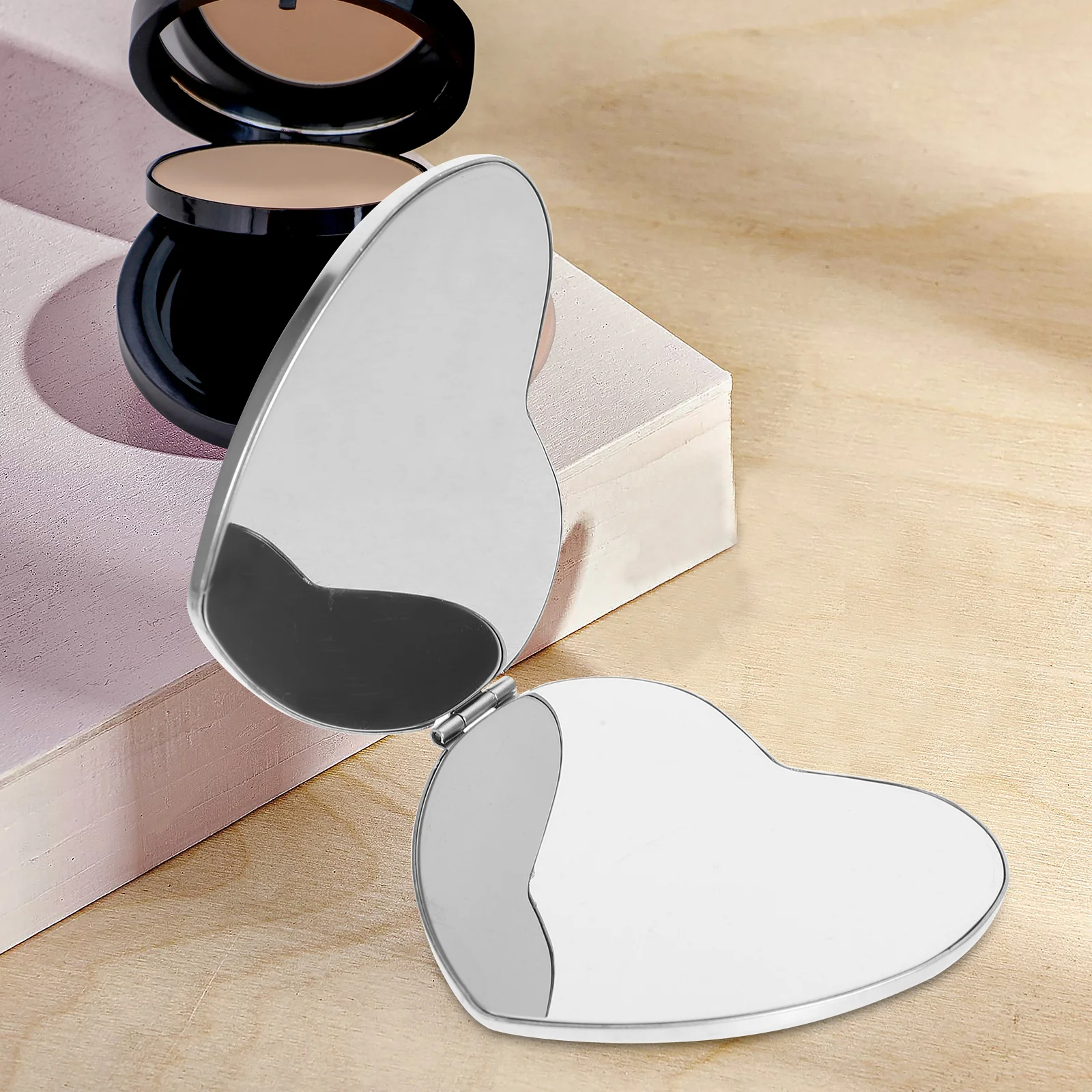 Portable Vanity Heart-Shaped Mirror Makeup Folding Small Compact for Purse Glass Travel