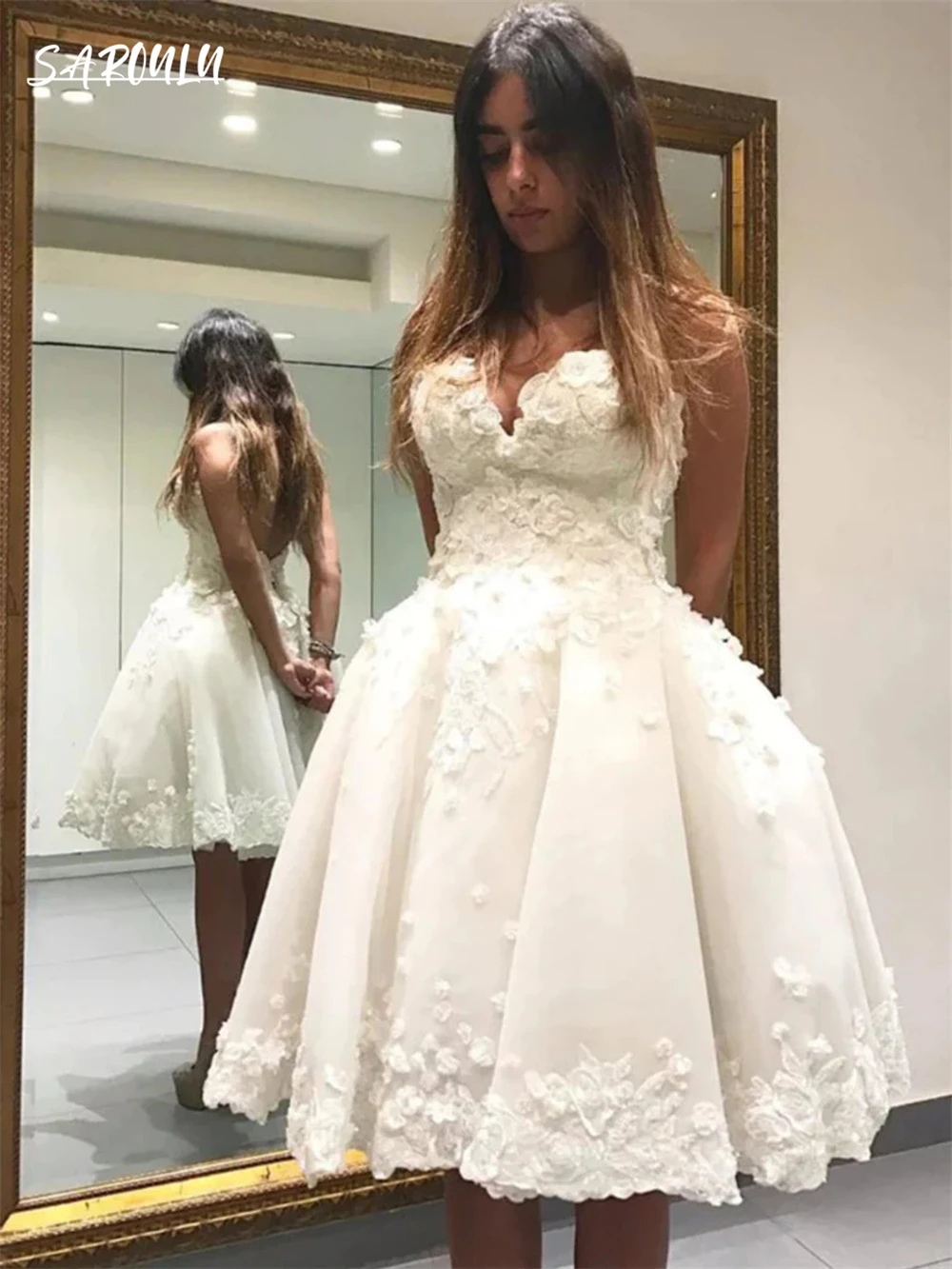 Vestido De flores 3D con apliques elegantes, vestido romántico De regreso a casa, escote Corazón, hasta la rodilla, cola De gallo, Pastrol