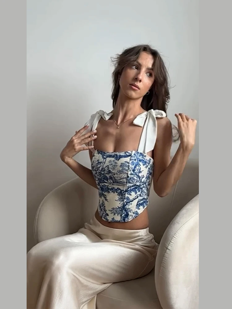 Bedruckte Schnür-Korsett-Tops für Damen, sexy, trägerlos, ärmellos, rückenfrei, schmal geschnitten, unregelmäßiger Saum, kurzes Top, neu, Partykleidung – Detail 23