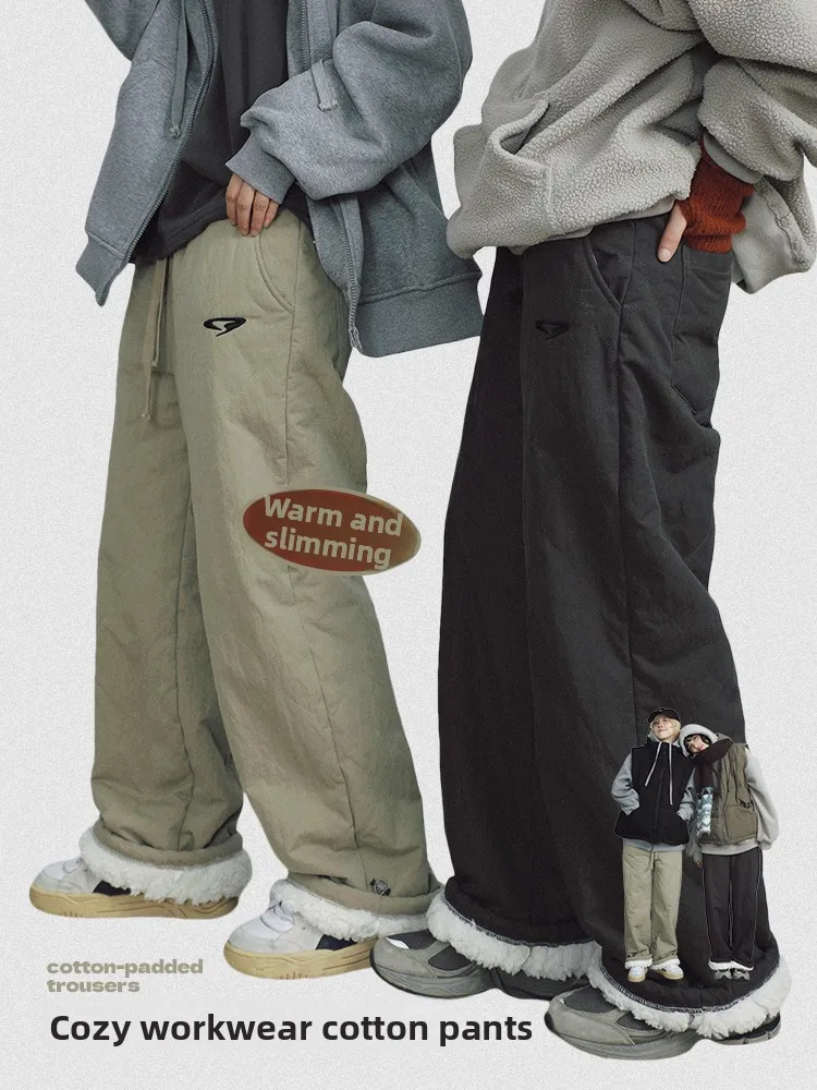 

STILLYOU Thiened Fce Подкладка Повседневная рабочая одежда Хлопковые брюки Свободные прямые брюки Ветрозащитные зимние длинные брюки