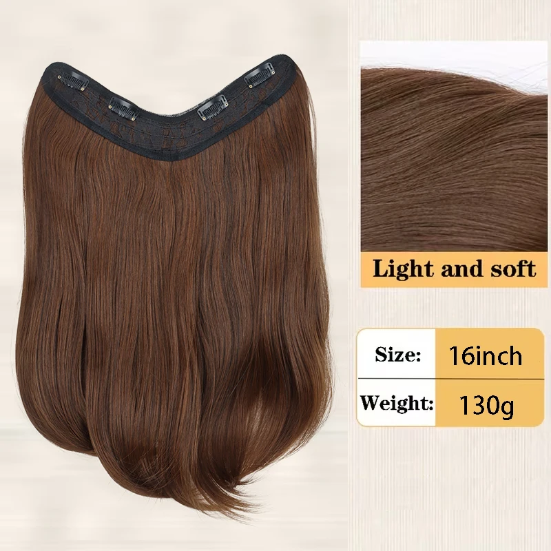 16Inch Synthetic Long Straight V-Shaped Hair Extensions 4 Clips Black Brown Hairpiece for Adding Volume Women Daily Party Use image 2