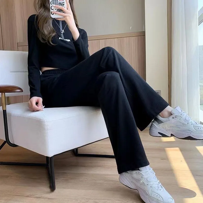 Smvp Black Gray Sweatpants for Women 2026 Summer New Basic Baggy Sports Pants Female Casual All-match Joggers Straight Pants
