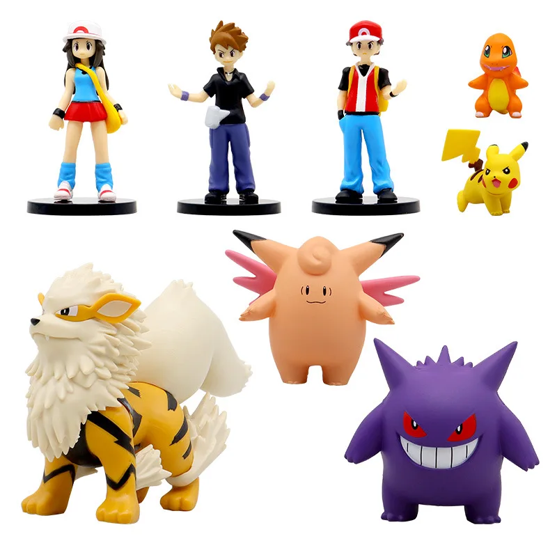 8pcs/set Pokemon Scale World Pikachu Ash Ketchum Misty Arcanine Gengar Action Figure Statues Collection Model Dolls Kids Toys