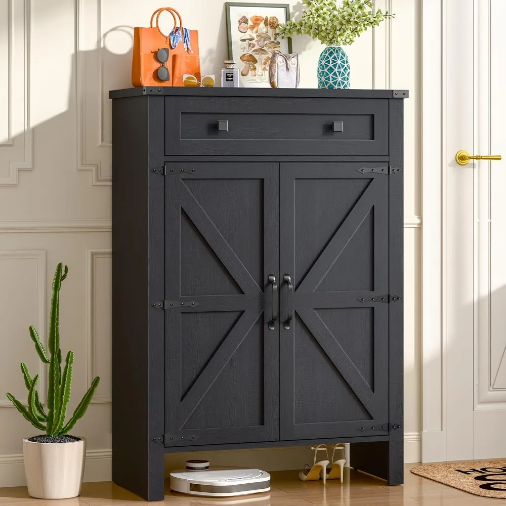 

Shoe Storage Cabinet, 5-Tier Farmhouse Shoe Cabinet with Adjustable Shelves & Drawer, Customized