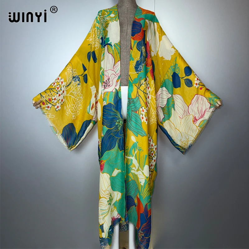 WINYI Africa moda kimono maxi abito da spiaggia copricostume Cardigan boho cappotto stampa Caftano abiti da spiaggia donna abaya dubai lusso