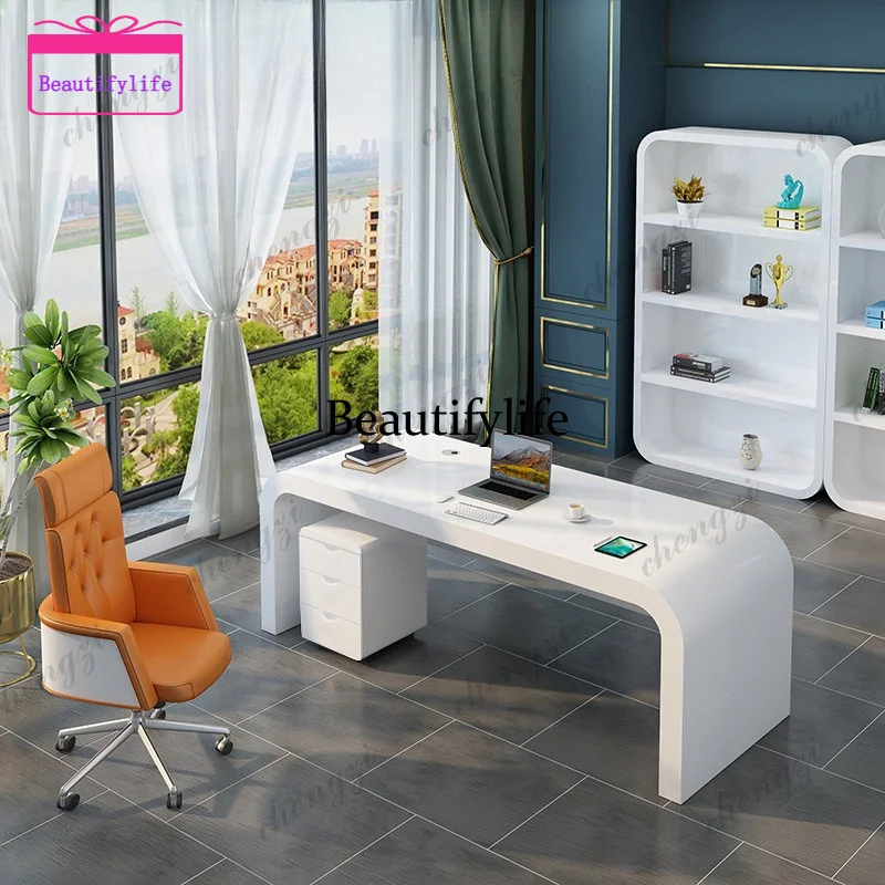 

a38 Stylish White Office Desk Paint Boss Big Class Female Office Desk President Computer High Office Furniture Meja Kantor