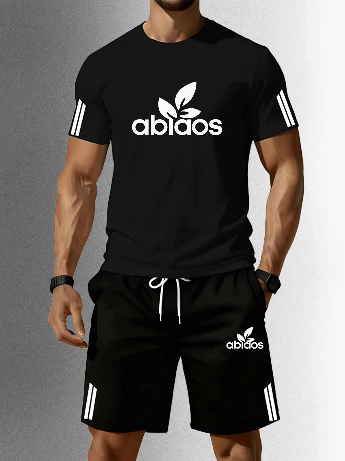 

202Men's summer sports short sleeve set, two-piece set, men's summer quick-dry sports set, breathable mesh short sleeve T-shirt