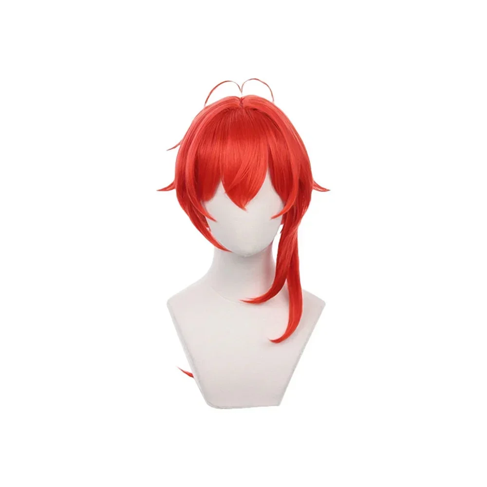 Anime Synthetic Hair Genshin Impact Diluc Ragnvindr Cosplay Wigs Long Orange Red Halloween Party Carnival Props