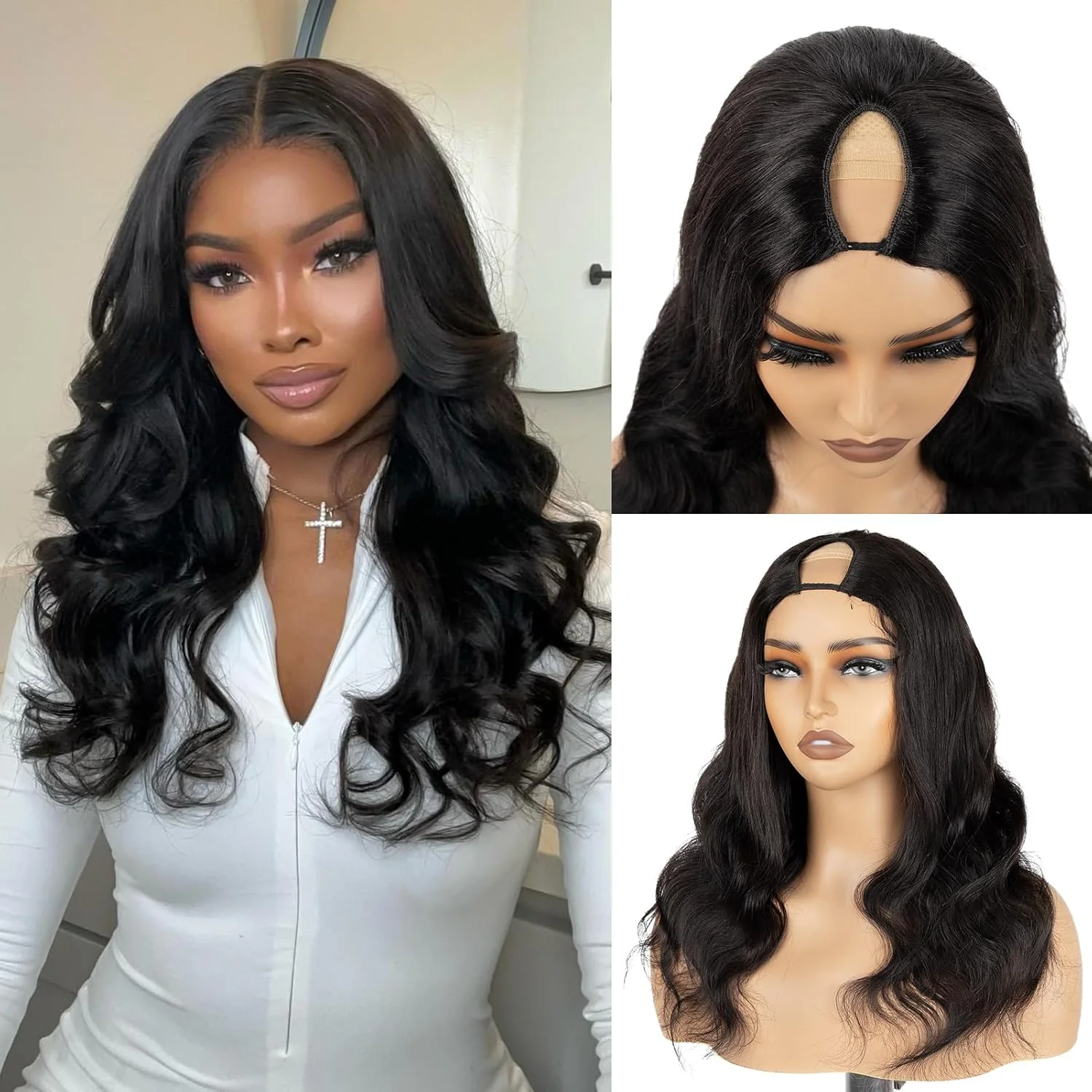 v字型ウィッグ-人毛-ボディウェーブ-アップグレード-u字型人毛ウィッグ-初心者向け-クリップ式-v字型ウィッグ-女性用-ナチュラルカラー